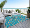 Piper Looms Chantille Floral ACN1006 Teal Machine Washable Area Rug Outdoor Lifestyle Image Feature