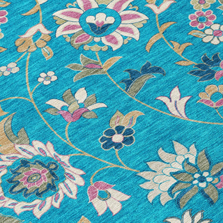 Piper Looms Chantille Floral ACN1006 Teal Machine Washable Area Rug Swatch Image