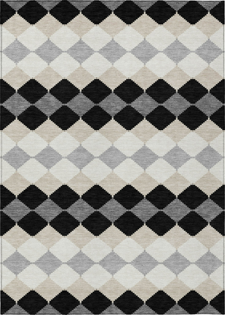 Piper Looms Chantille Geometric ACN1007 Black Machine Washable Area Rug main image