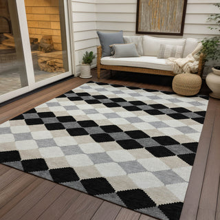 Piper Looms Chantille Geometric ACN1007 Black Machine Washable Area Rug Outdoor Lifestyle Image Feature