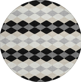 Piper Looms Chantille Geometric ACN1007 Black Machine Washable Area Rug Round Main Image