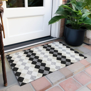 Piper Looms Chantille Geometric ACN1007 Black Machine Washable Area Rug Scatter Outdoor Lifestyle Image Feature