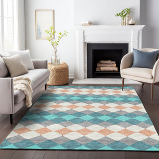 Piper Looms Chantille Geometric ACN1007 Teal Machine Washable Area Rug Lifestyle Image Feature