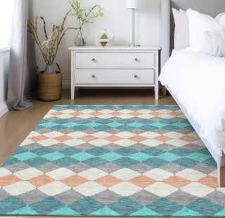 Piper Looms Chantille Geometric ACN1007 Teal Machine Washable Area Rug Lifestyle Image Feature