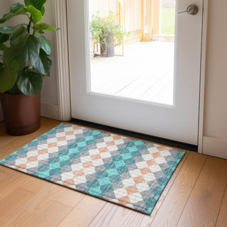 Piper Looms Chantille Geometric ACN1007 Teal Machine Washable Area Rug Scatter Lifestyle Image Feature