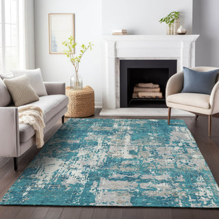 Piper Looms Chantille Abstract ACN1008 Teal Machine Washable Area Rug Lifestyle Image Feature
