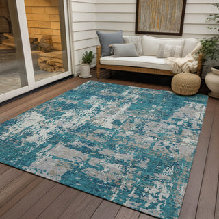 Piper Looms Chantille Abstract ACN1008 Teal Machine Washable Area Rug Outdoor Lifestyle Image Feature
