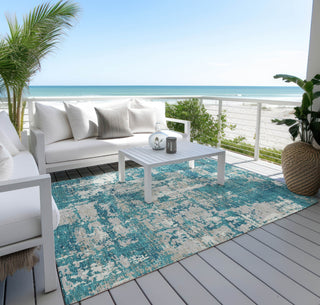 Piper Looms Chantille Abstract ACN1008 Teal Machine Washable Area Rug Outdoor Lifestyle Image Feature