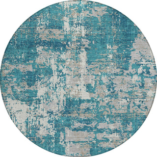 Piper Looms Chantille Abstract ACN1008 Teal Machine Washable Area Rug Round Main Image