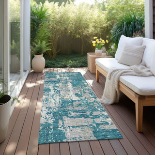 Piper Looms Chantille Abstract ACN1008 Teal Machine Washable Area Rug Runner Outdoor Lifestyle Image Feature