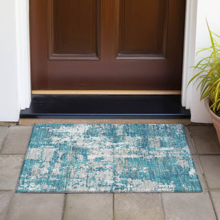 Piper Looms Chantille Abstract ACN1008 Teal Machine Washable Area Rug Scatter Outdoor Lifestyle Image Feature