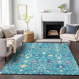 Piper Looms Chantille Traditional ACN1009 Teal Machine Washable Area Rug Lifestyle Image Feature