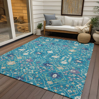 Piper Looms Chantille Traditional ACN1009 Teal Machine Washable Area Rug Outdoor Lifestyle Image Feature