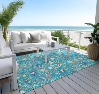 Piper Looms Chantille Traditional ACN1009 Teal Machine Washable Area Rug Outdoor Lifestyle Image Feature