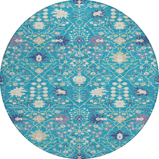 Piper Looms Chantille Traditional ACN1009 Teal Machine Washable Area Rug Round Main Image