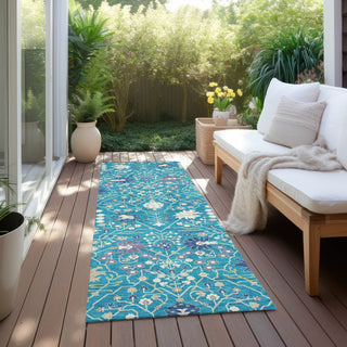 Piper Looms Chantille Traditional ACN1009 Teal Machine Washable Area Rug Runner Outdoor Lifestyle Image Feature