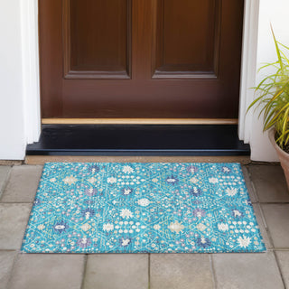 Piper Looms Chantille Traditional ACN1009 Teal Machine Washable Area Rug Scatter Outdoor Lifestyle Image Feature