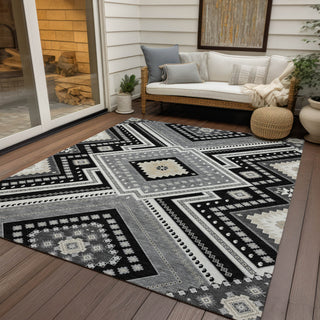 Piper Looms Chantille Tribal ACN1010 Black Machine Washable Area Rug Outdoor Lifestyle Image Feature