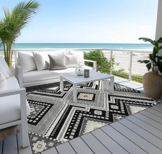 Piper Looms Chantille Tribal ACN1010 Black Machine Washable Area Rug Outdoor Lifestyle Image Feature