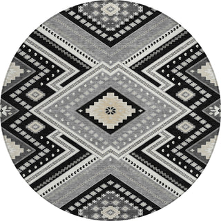 Piper Looms Chantille Tribal ACN1010 Black Machine Washable Area Rug Round Main Image