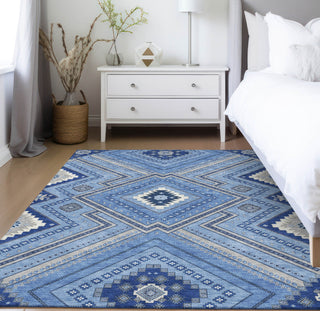 Piper Looms Chantille Tribal ACN1010 Blue Machine Washable Area Rug Lifestyle Image Feature