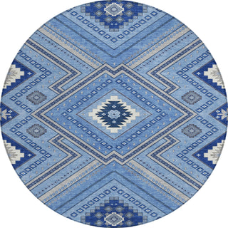 Piper Looms Chantille Tribal ACN1010 Blue Machine Washable Area Rug Round Main Image
