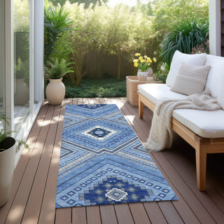 Piper Looms Chantille Tribal ACN1010 Blue Machine Washable Area Rug Runner Outdoor Lifestyle Image Feature