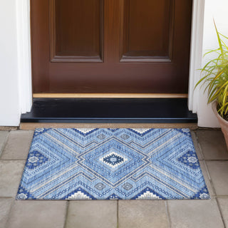 Piper Looms Chantille Tribal ACN1010 Blue Machine Washable Area Rug Scatter Outdoor Lifestyle Image Feature