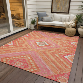 Piper Looms Chantille Tribal ACN1010 Coral Machine Washable Area Rug Outdoor Lifestyle Image Feature