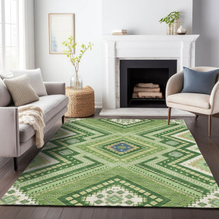 Piper Looms Chantille Tribal ACN1010 Green Machine Washable Area Rug Lifestyle Image Feature
