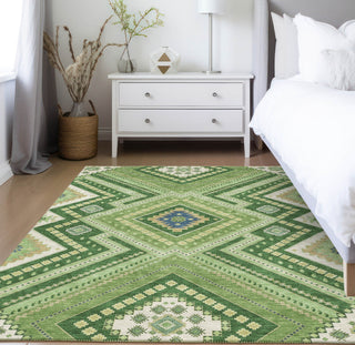 Piper Looms Chantille Tribal ACN1010 Green Machine Washable Area Rug Lifestyle Image Feature