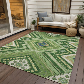 Piper Looms Chantille Tribal ACN1010 Green Machine Washable Area Rug Outdoor Lifestyle Image Feature
