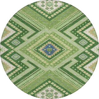 Piper Looms Chantille Tribal ACN1010 Green Machine Washable Area Rug Round Main Image