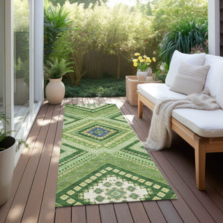Piper Looms Chantille Tribal ACN1010 Green Machine Washable Area Rug Runner Outdoor Lifestyle Image Feature