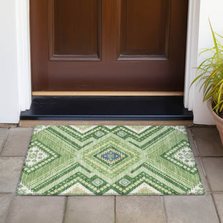 Piper Looms Chantille Tribal ACN1010 Green Machine Washable Area Rug Scatter Outdoor Lifestyle Image Feature