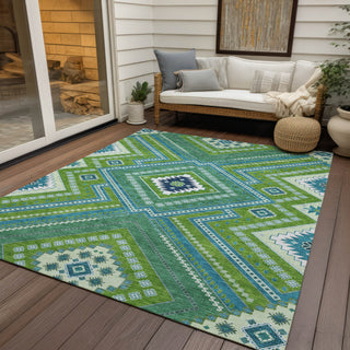 Piper Looms Chantille Tribal ACN1010 Lime Machine Washable Area Rug Outdoor Lifestyle Image Feature