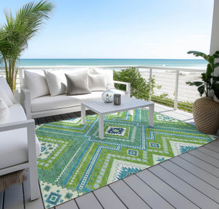 Piper Looms Chantille Tribal ACN1010 Lime Machine Washable Area Rug Outdoor Lifestyle Image Feature