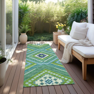 Piper Looms Chantille Tribal ACN1010 Lime Machine Washable Area Rug Runner Outdoor Lifestyle Image Feature