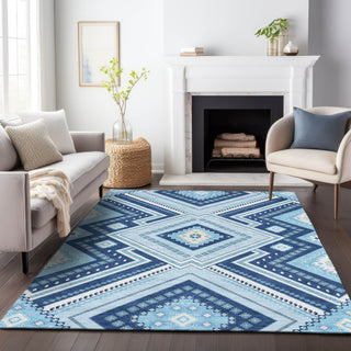 Piper Looms Chantille Tribal ACN1010 Navy Machine Washable Area Rug Lifestyle Image Feature