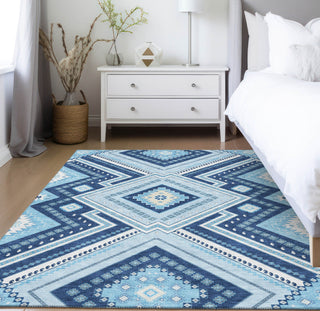 Piper Looms Chantille Tribal ACN1010 Navy Machine Washable Area Rug Lifestyle Image Feature