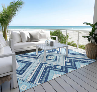 Piper Looms Chantille Tribal ACN1010 Navy Machine Washable Area Rug Outdoor Lifestyle Image Feature