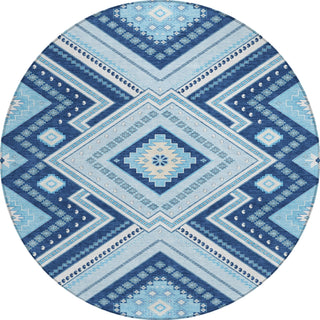 Piper Looms Chantille Tribal ACN1010 Navy Machine Washable Area Rug Round Main Image