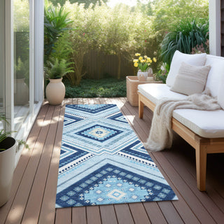 Piper Looms Chantille Tribal ACN1010 Navy Machine Washable Area Rug Runner Outdoor Lifestyle Image Feature