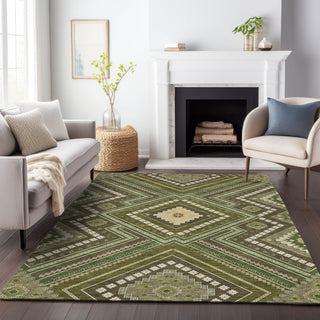 Piper Looms Chantille Tribal ACN1010 Olive Machine Washable Area Rug Lifestyle Image Feature