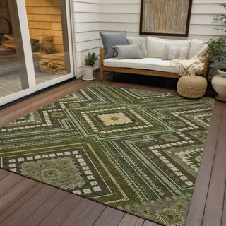 Piper Looms Chantille Tribal ACN1010 Olive Machine Washable Area Rug Outdoor Lifestyle Image Feature