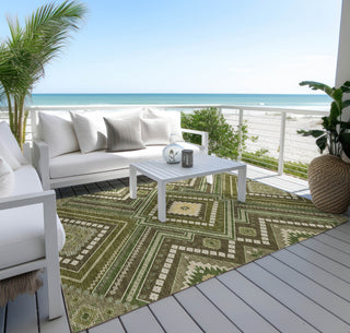 Piper Looms Chantille Tribal ACN1010 Olive Machine Washable Area Rug Outdoor Lifestyle Image Feature