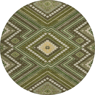 Piper Looms Chantille Tribal ACN1010 Olive Machine Washable Area Rug Round Main Image
