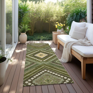 Piper Looms Chantille Tribal ACN1010 Olive Machine Washable Area Rug Runner Outdoor Lifestyle Image Feature