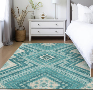 Piper Looms Chantille Tribal ACN1010 Teal Machine Washable Area Rug Lifestyle Image Feature