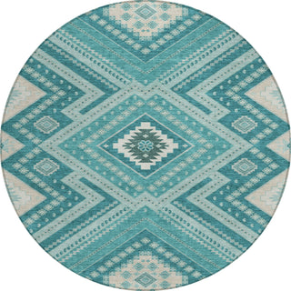 Piper Looms Chantille Tribal ACN1010 Teal Machine Washable Area Rug Round Main Image